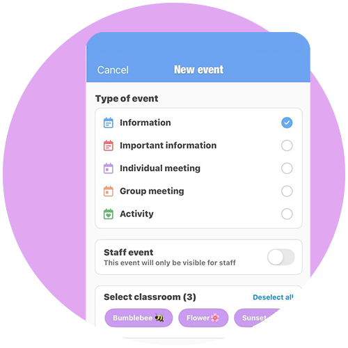 TYRA screen for creating a new event