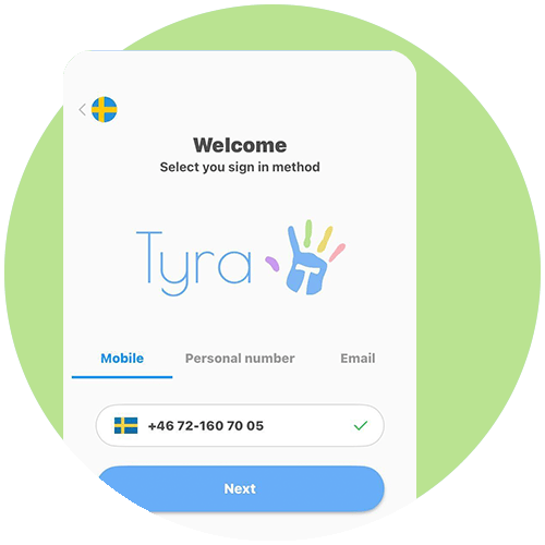 TYRA login screen